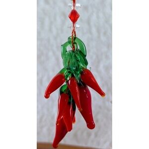 Handmade Glass Chili Pepper Ornament Red Green Blown Glass Cluster Hanging Decor